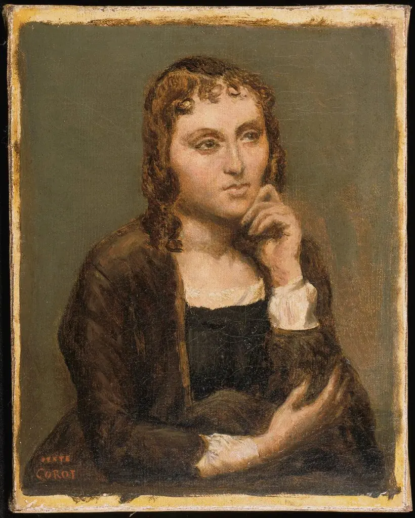 Pensive Young Brunette, by Jean Baptiste Camille Corot