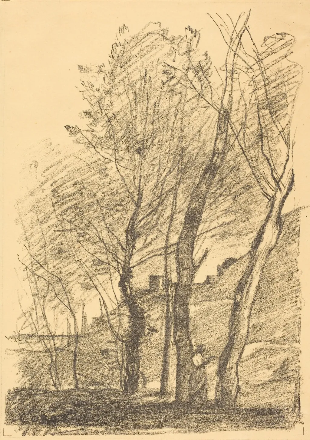 Reading Beneath the Trees (La Lecture sous les arbres), by Jean Baptiste Camille Corot, ink, 1874