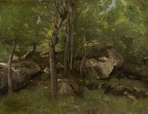Rocks in the Forest of Fontainebleau, by Jean Baptiste Camille Corot