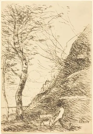 Shepherd Struggling with a Goat (Berger luttant avec sa chevre), by Jean Baptiste Camille Corot
