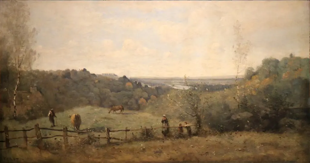 The heights above Sèvres. Enclosed pasture., by Jean Baptiste Camille Corot