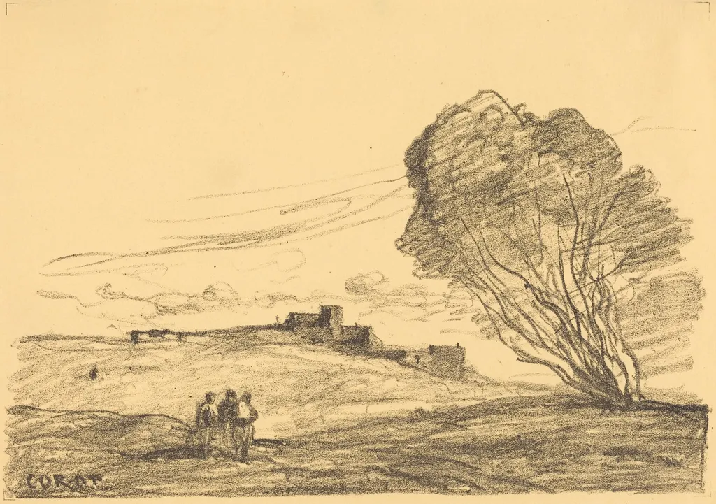 The Isolated Fort (Le Fort detache), by Jean Baptiste Camille Corot, ink, 1874