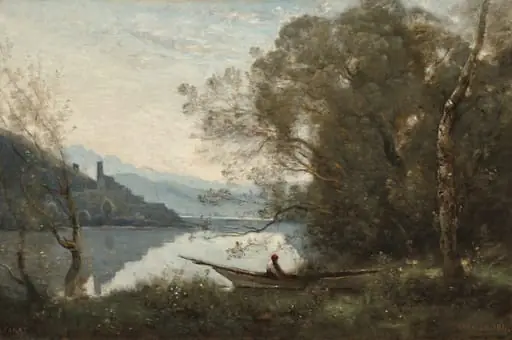The Moored Boatman: Souvenir of an Italian Lake, by Jean Baptiste Camille Corot