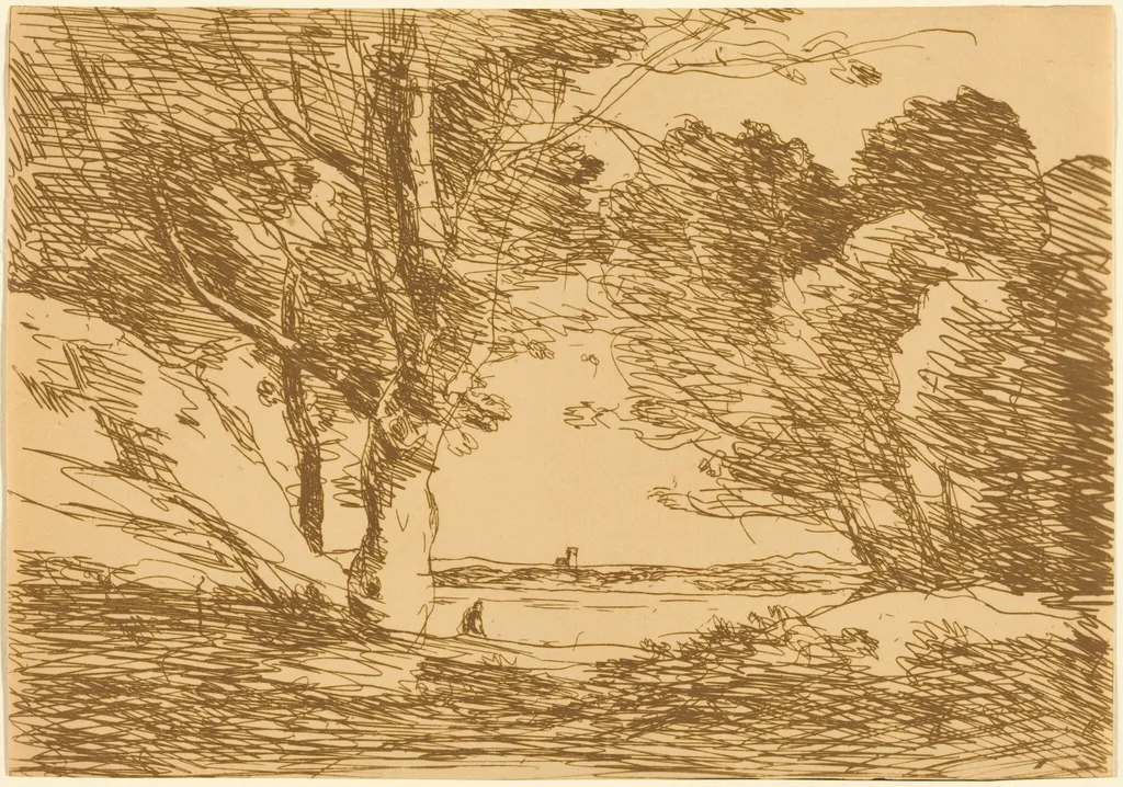 Tower on the Horizon of a Lake (Tour a l'horizon d'un lac), by Jean Baptiste Camille Corot, 1871