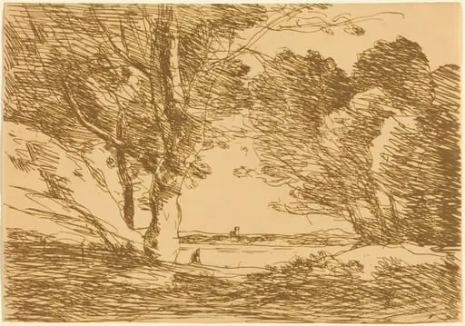 Tower on the Horizon of a Lake (Tour a l'horizon d'un lac), by Jean Baptiste Camille Corot