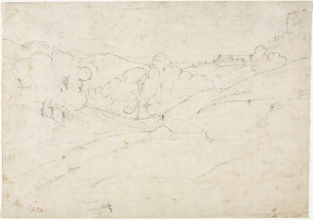 View of Marino (recto), by Jean Baptiste Camille Corot, 1827