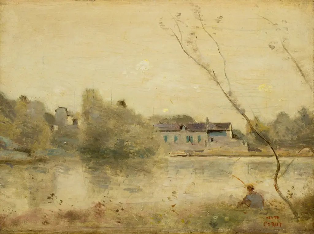 Ville-d'Avray. L'étang, petits arbres penchés au premier plan, by Jean Baptiste Camille Corot
