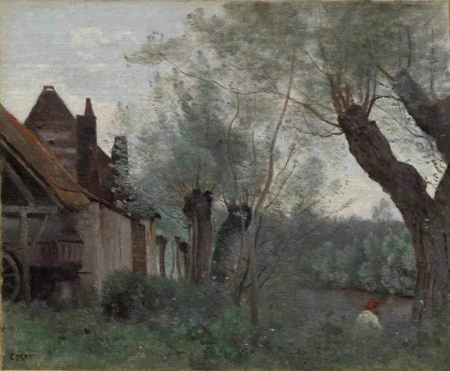 Willows and Farmhouse at Sainte-Catherine-lès-Arras, by Jean Baptiste Camille Corot, unspecified, 1871