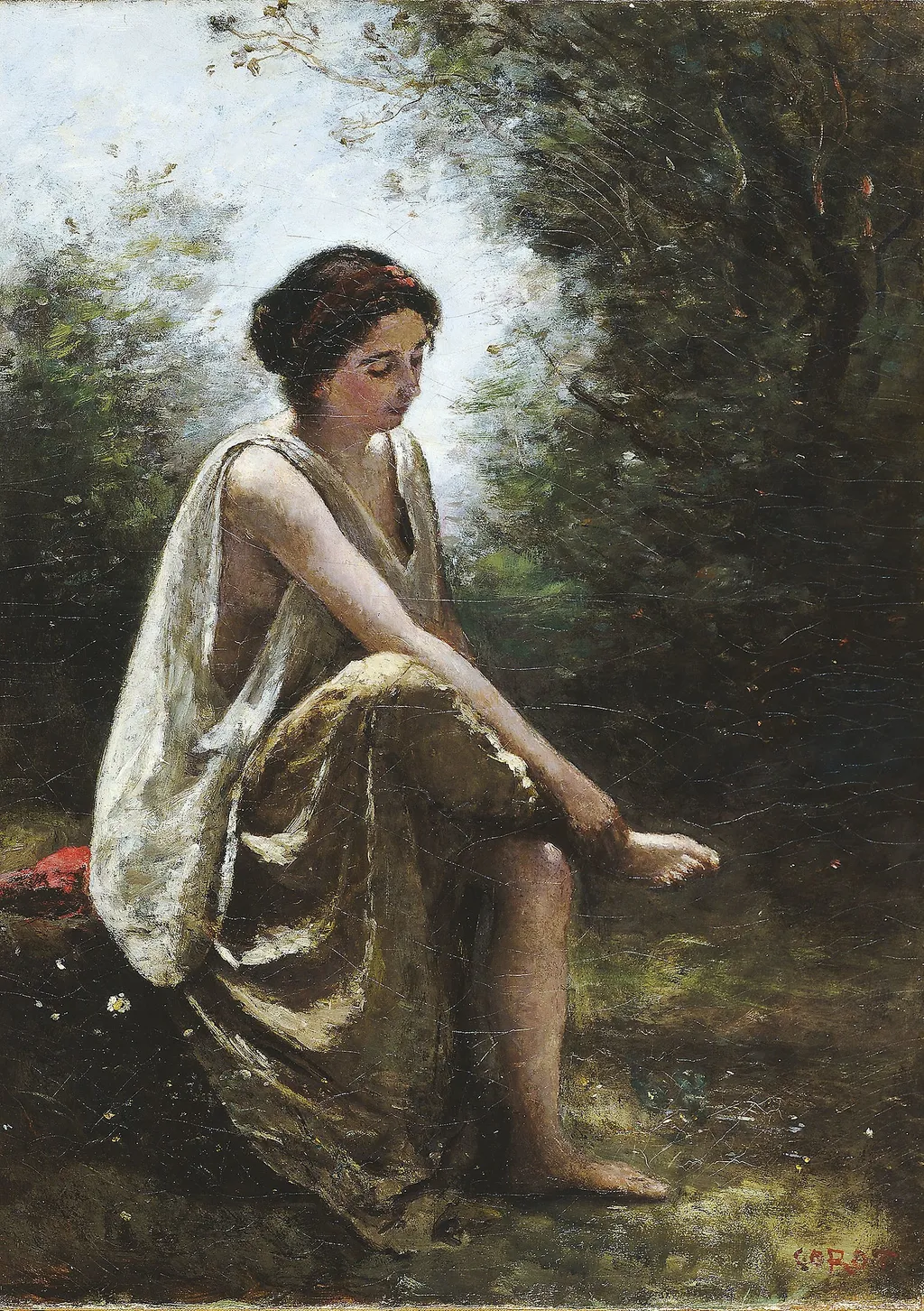 Wounded Eurydice, by Jean Baptiste Camille Corot, oil, 1868