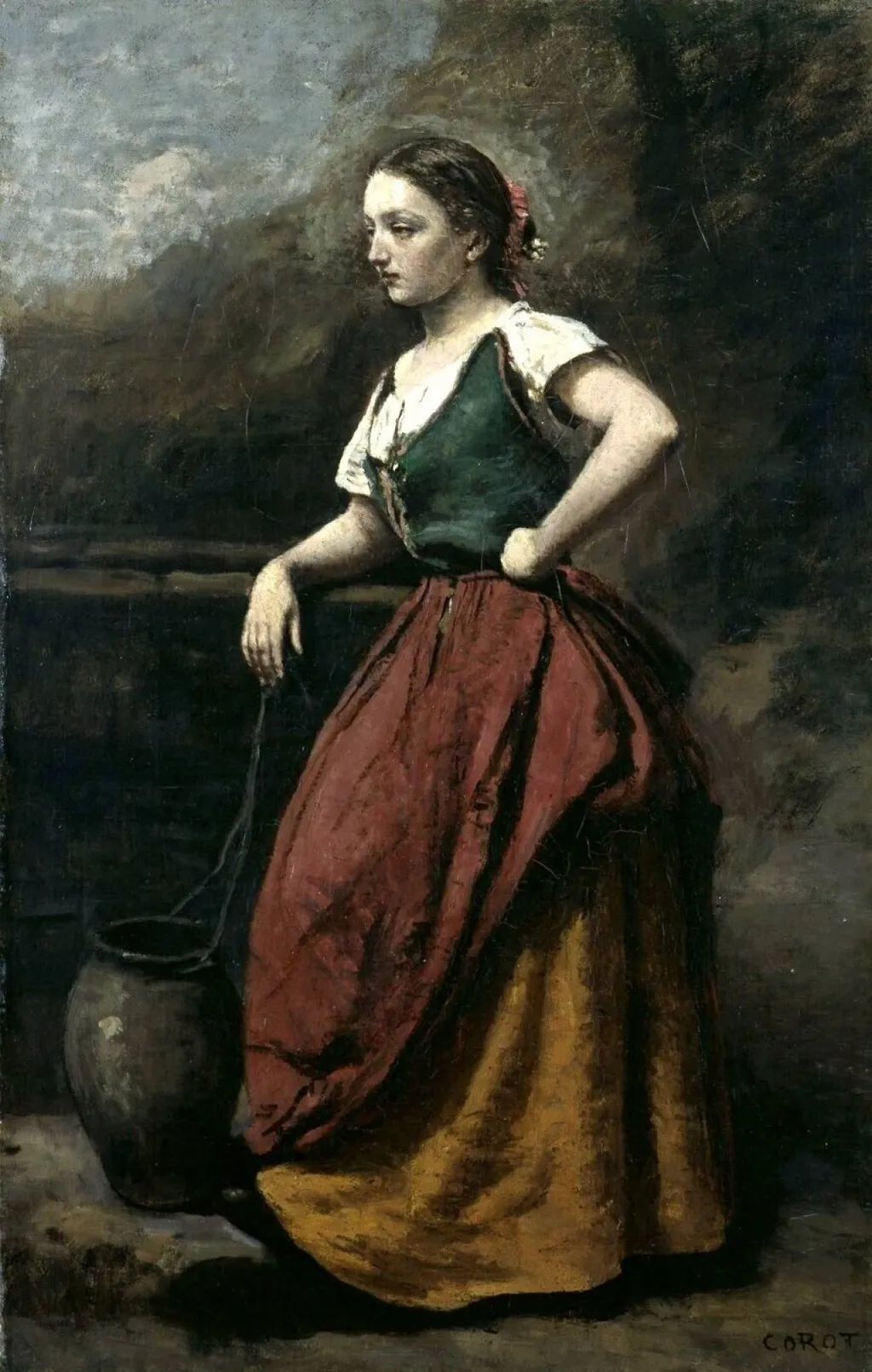 Young woman at a fountain, by Jean Baptiste Camille Corot, oil, 1845