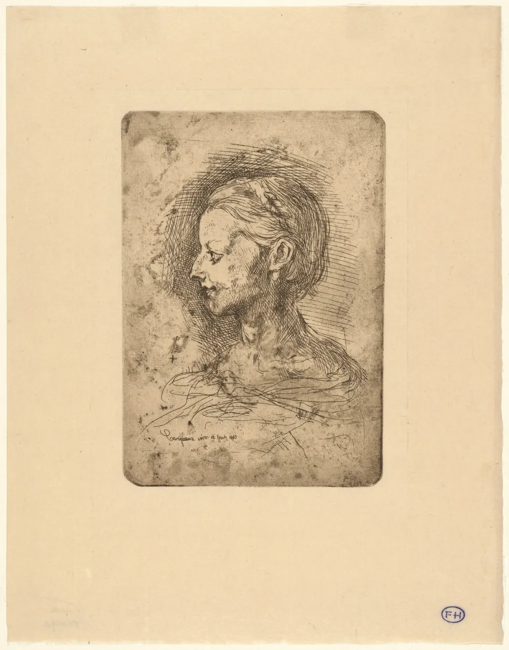 Bust of a Young Girl, by Jean-Baptiste Carpeaux, ink, 1860
