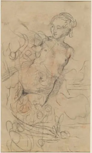 A Reclining Nude with Her Right Arm Raised over a Swift Composition Study [verso], by Jean-Baptiste Deshays