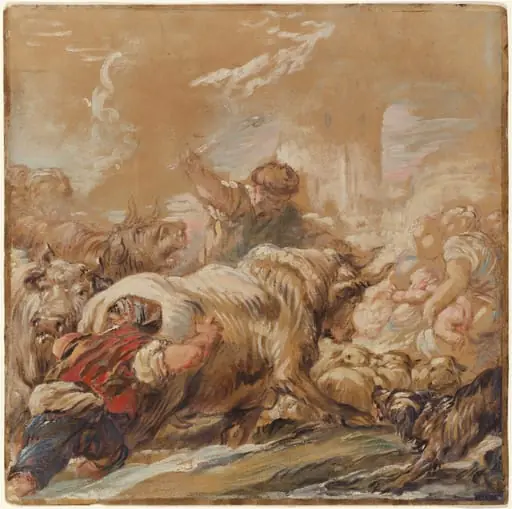 Herdsmen Driving Cattle across a Stream, by Jean-Baptiste Deshays