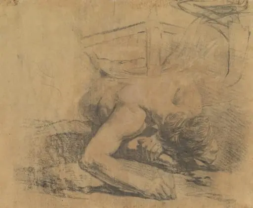 Man Reclining on the Ground and the Corner of a Bed [verso], by Jean-Baptiste Deshays