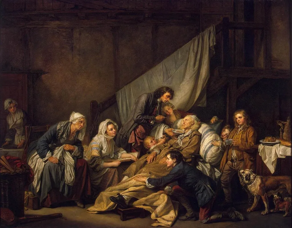 Filial Piety (The Paralytic), by Jean-Baptiste Greuze, oil, 1763