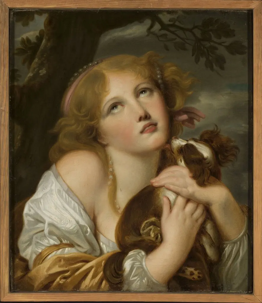 Girl with a dog in her hands, by Jean-Baptiste Greuze