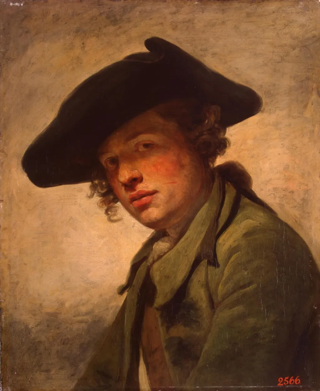 Portrait of a Young Man in a Hat, by Jean-Baptiste Greuze, oil, 1750