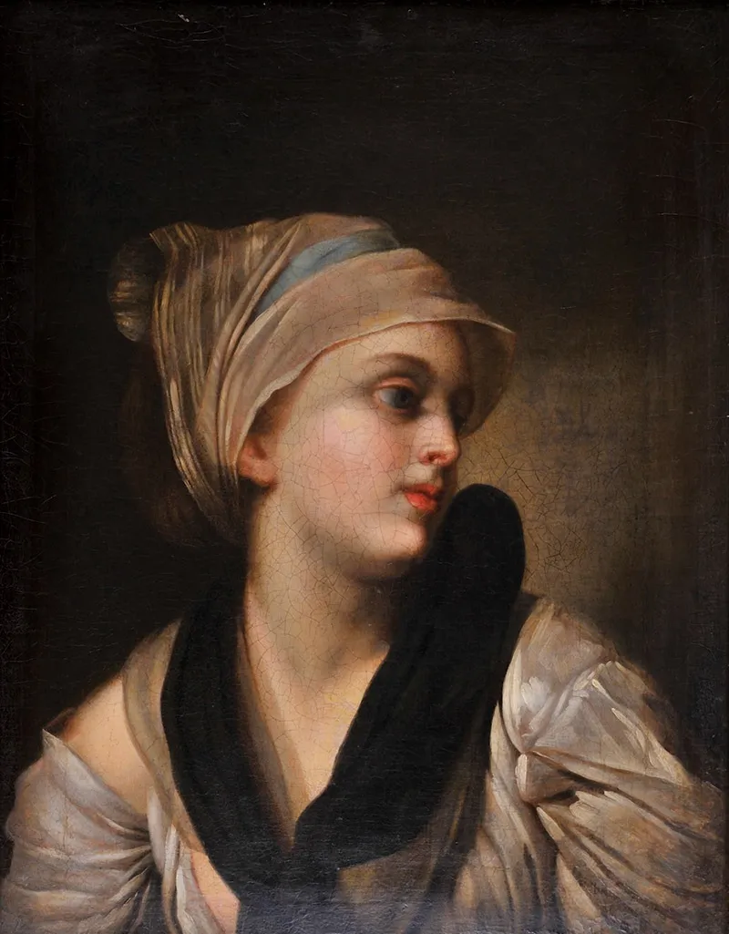 Portrait of a young woman, by Jean-Baptiste Greuze, oil, 1750