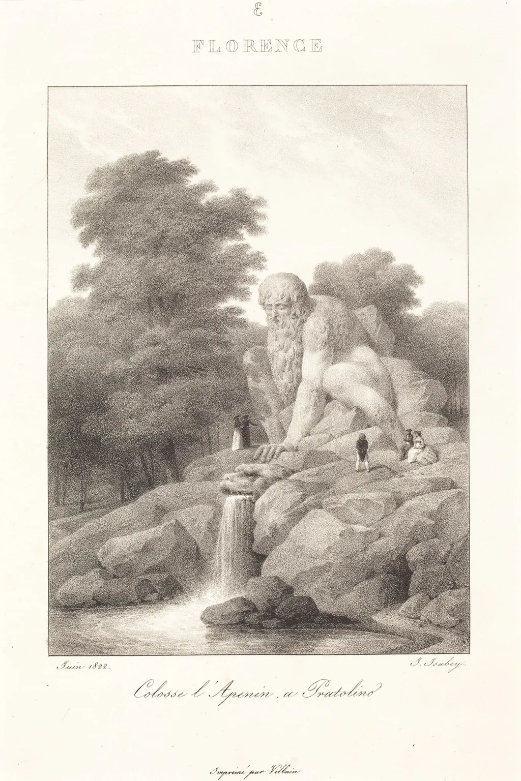Colossus L'Apenin, Pratolino, by Jean-Baptiste Isabey, ink, 1822