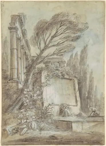 Architectural Fantasy of Roman Ruins with an Inscription Plaque, by Jean-Baptiste Lallemand