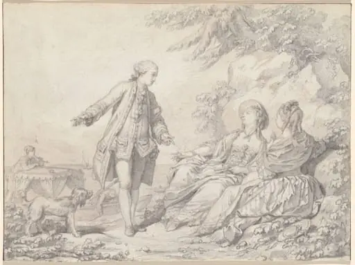 A Man and Two Women on a Rocky Shore, by Jean-Baptiste Le Prince