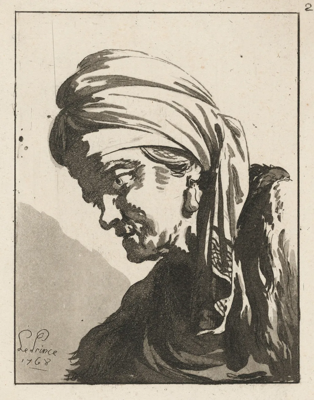 Head of a Drooping Old Woman, by Jean-Baptiste Le Prince, ink, 1768