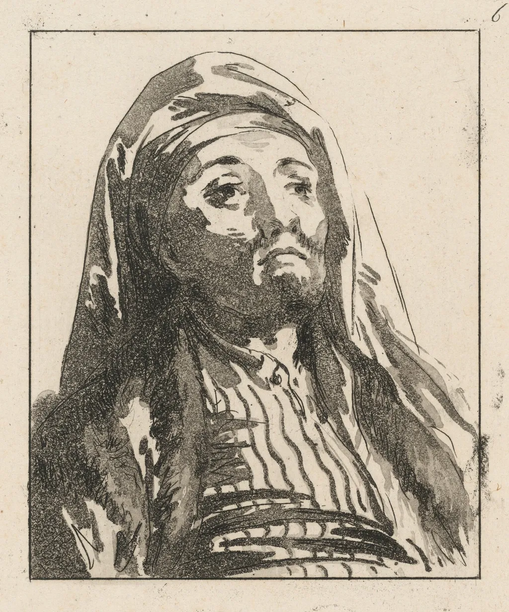 Head of a Man, Slightly Turned, by Jean-Baptiste Le Prince, ink, 1768