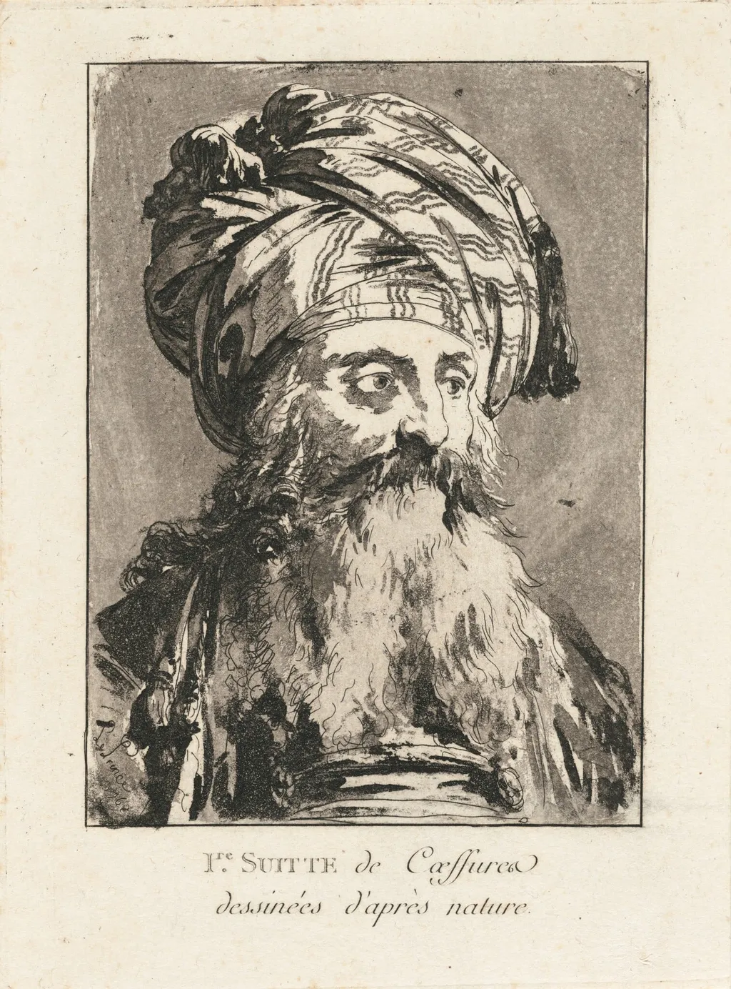 Head of a Turbaned Man, by Jean-Baptiste Le Prince, ink, 1768