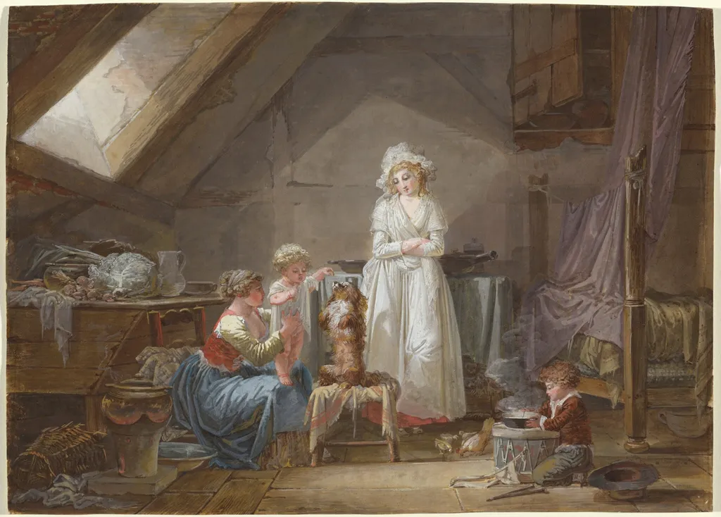 Young French Marquise in Exile in Lausanne, by Jean-Baptiste Mallet, gouache, 1789