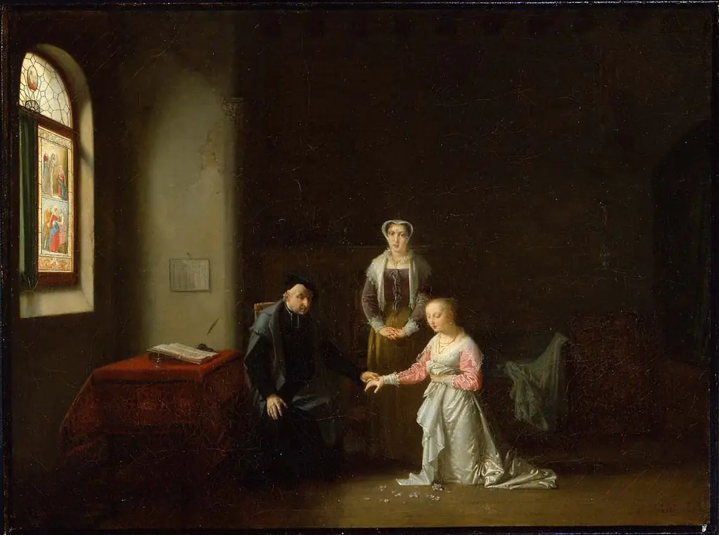 Young Woman Kneeling Before a Priest, by Jean-Baptiste Mallet