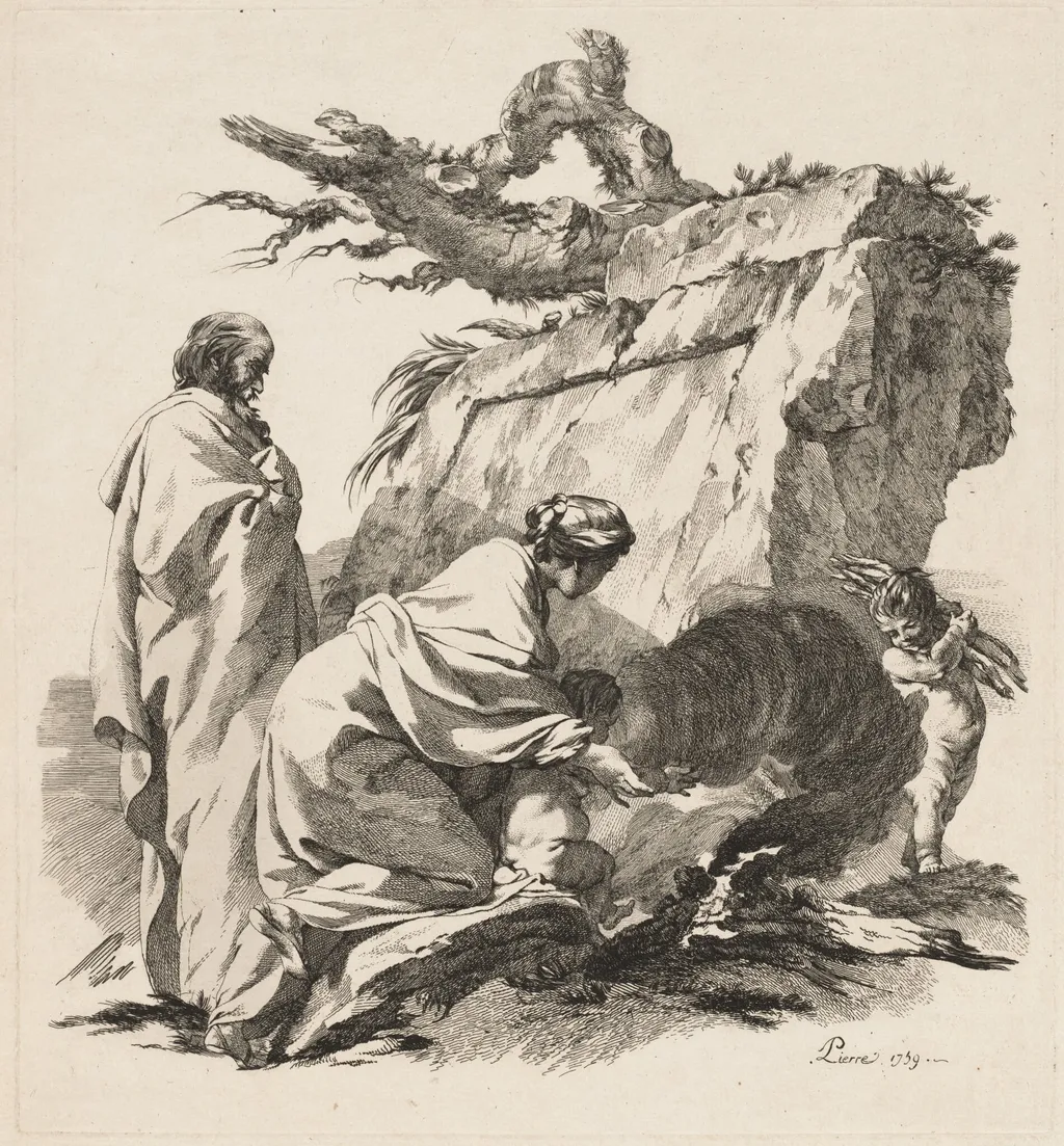 Rest on the Flight into Egypt, by Jean-Baptiste-Marie Pierre, ink, 1758