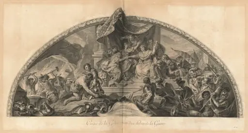 Alliance de l'Allemagne et de l'Espagne avec la Hollande 1672 Cintre de la Gallerie du côté du Salon de la Guerre (Alliance of Germany and Spain with Holland 1672, Center of the Gallery next to the Salon of War) [pl. 31], by Jean-Baptiste Massé