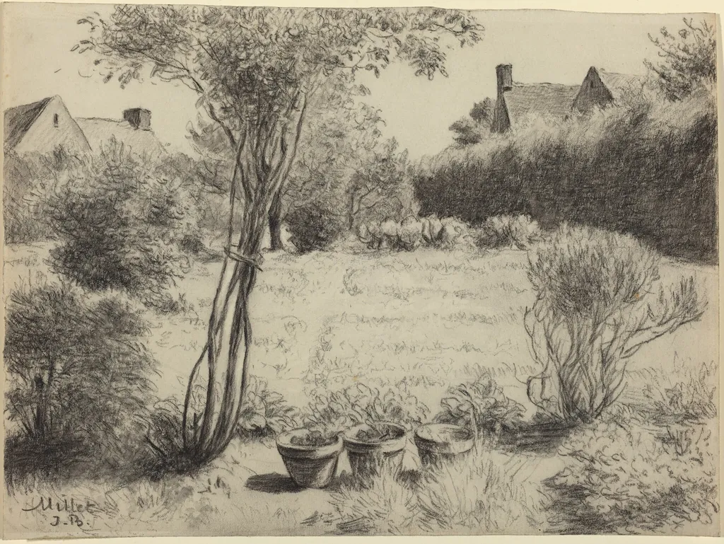 Sunlit Garden, by Jean-Baptiste Millet, chalk, 1868