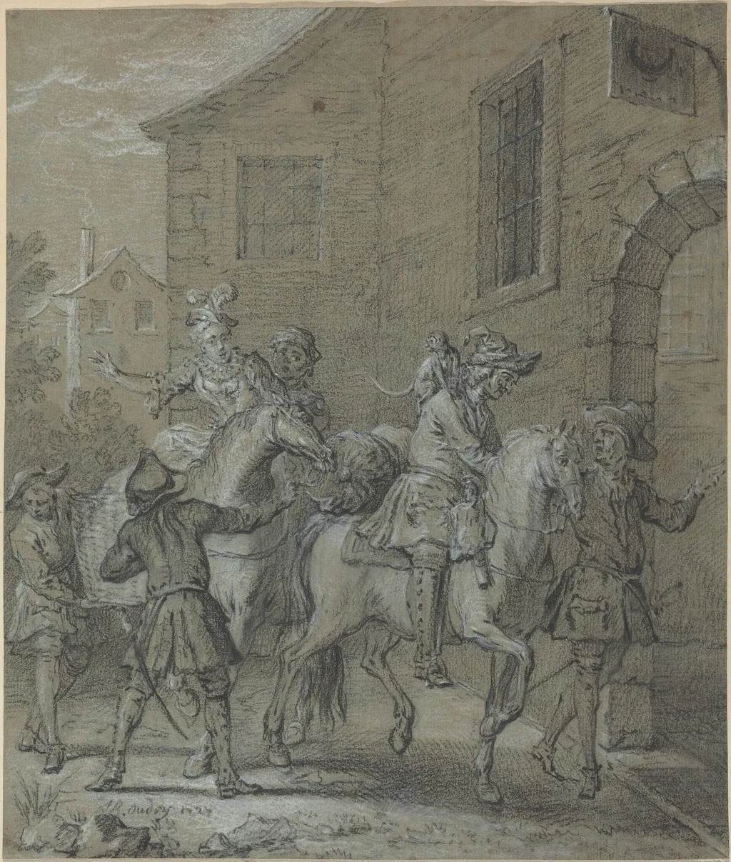 L'Arrivee de l'Operateur dans l'hotellerie, by Jean-Baptiste Oudry, chalk, 1727