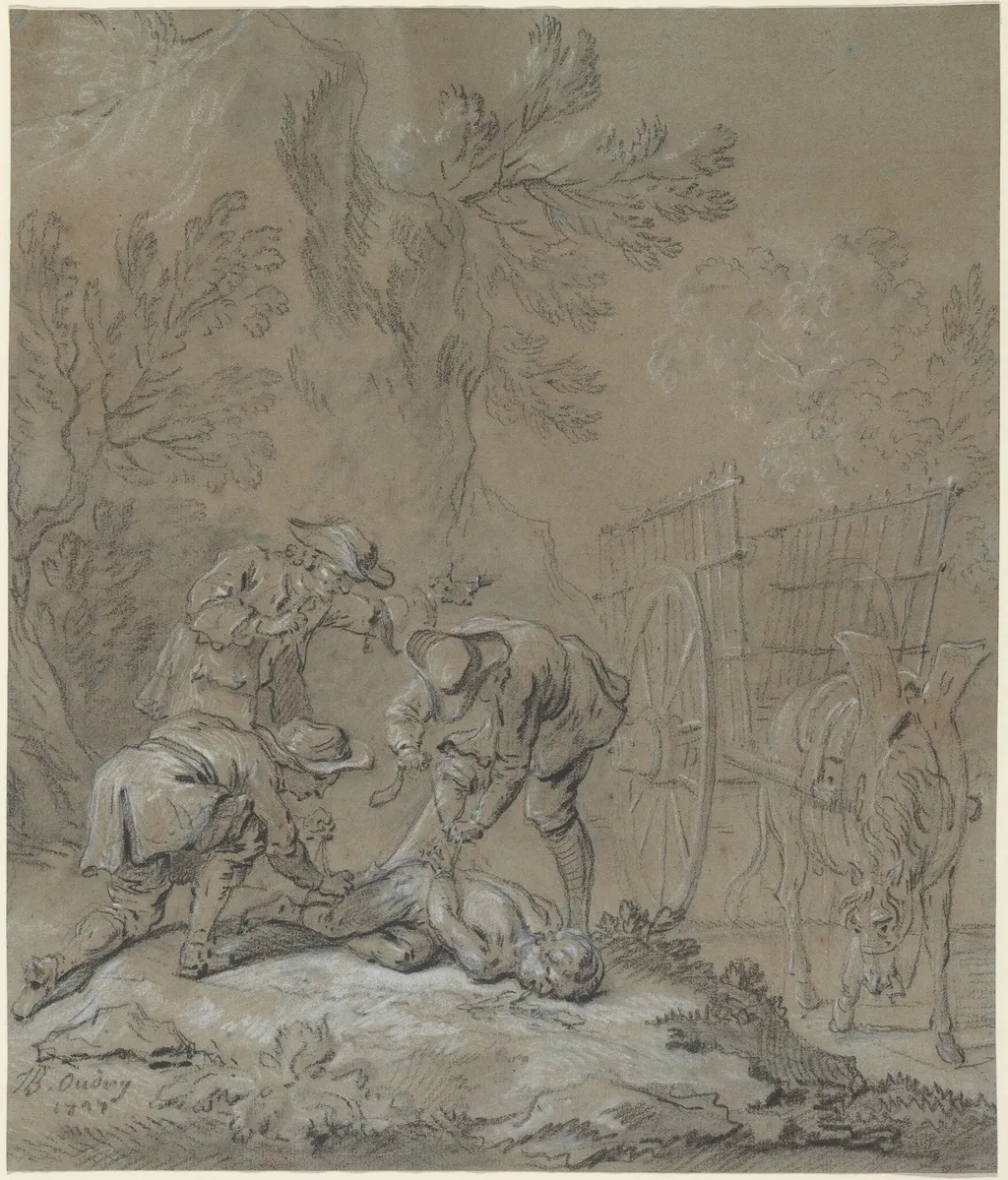 Ragotin lie par les parents du fou, by Jean-Baptiste Oudry, chalk, 1727