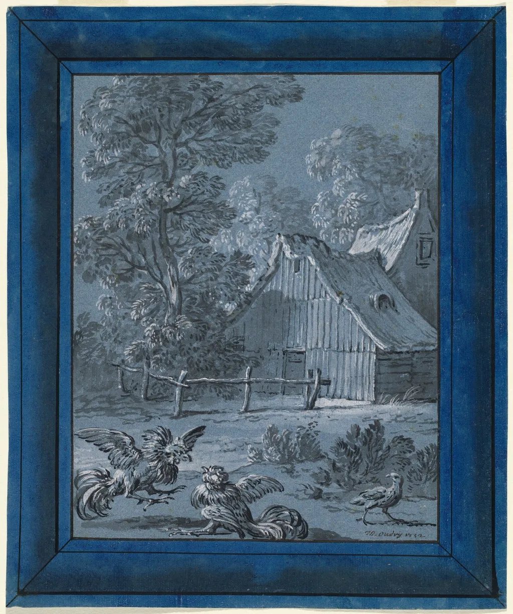 The Partridge and the Cocks, by Jean-Baptiste Oudry, ink, 1732