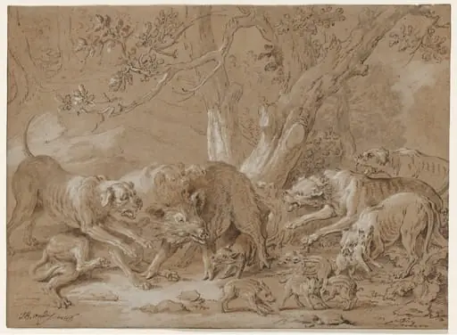 Wild Sow and Her Young Attacked by Dogs, by Jean-Baptiste Oudry