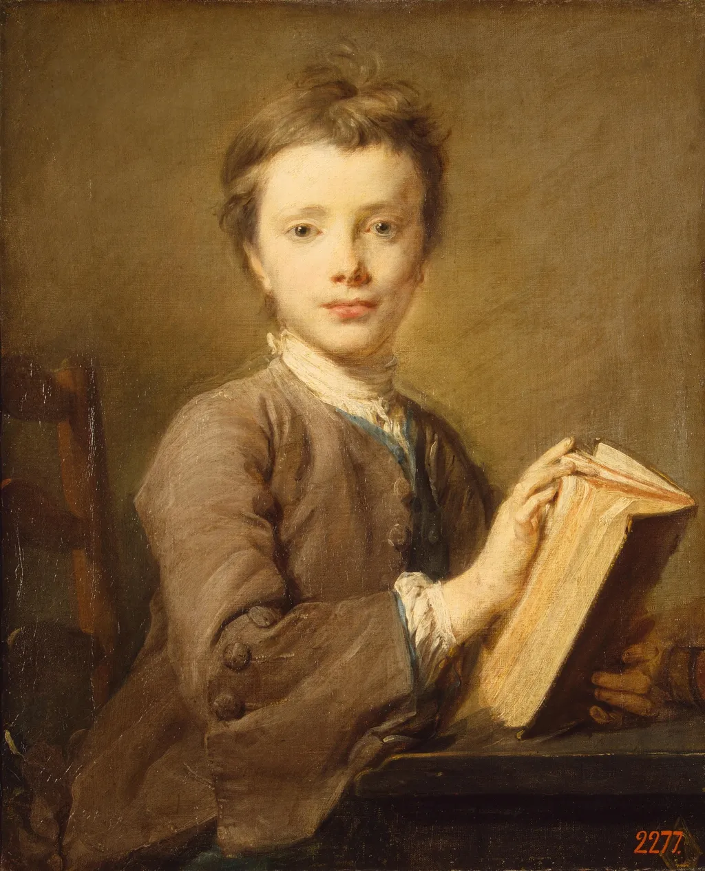 Portrait of a Boy with a Book, by Jean-Baptiste Perronneau, oil, 1740
