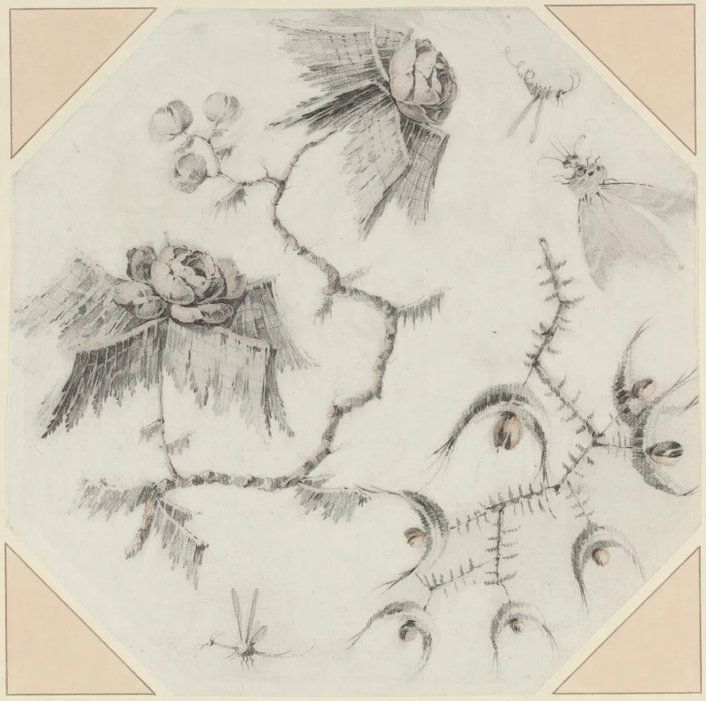 Fanciful Flowers and Bugs, by Jean-Baptiste Pillement, chalk, 1768