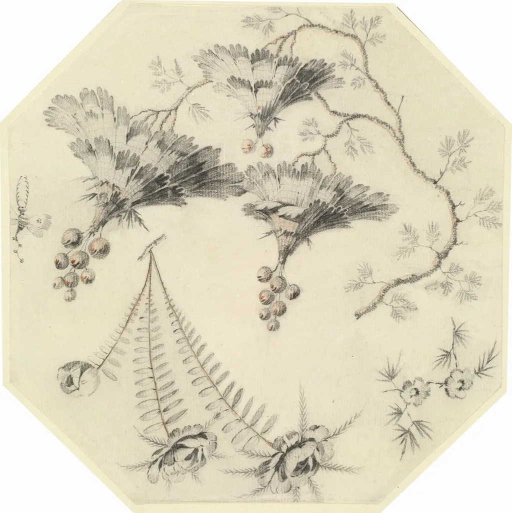Pagoda Flowers and Roses, by Jean-Baptiste Pillement, chalk, 1768