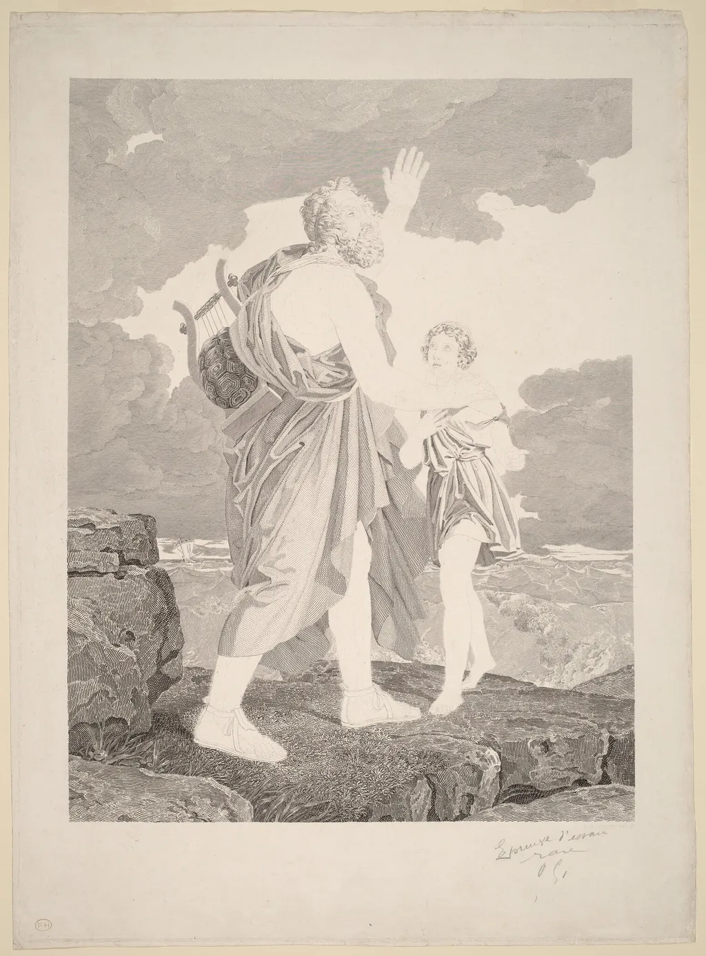 Blind Homer, by Jean-Baptiste-Raphael-Urbain Massard, ink, 1816