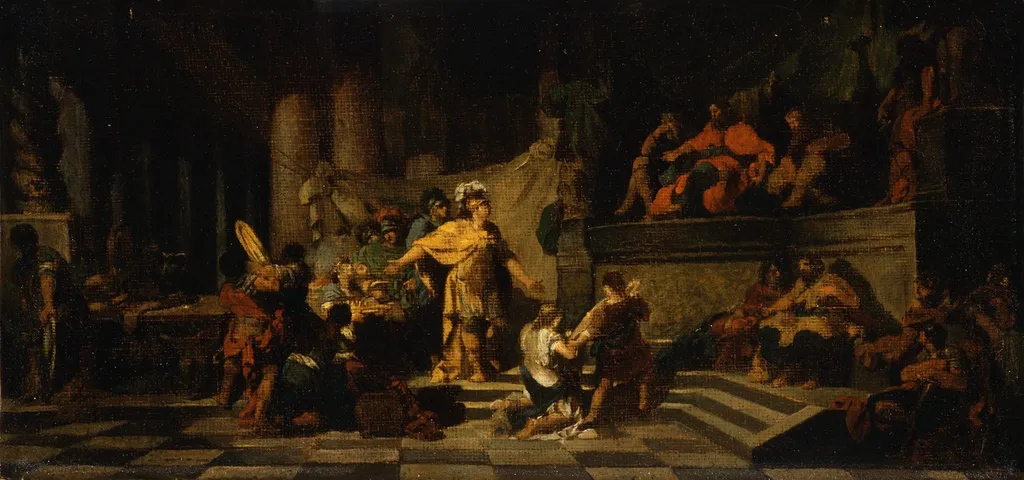 Aeneas Offering Presents to King Latinus and Asking Him for the Hand of His Daughter, by Jean Baptiste Regnault, unspecified, 1790