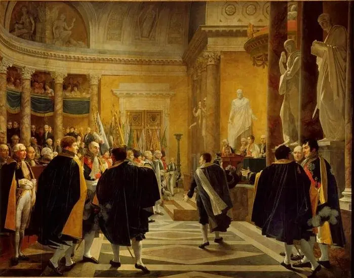 The Senate-Conservative receives the flags taken during the Austrian campaign, January 1, 1806, by Jean Baptiste Regnault