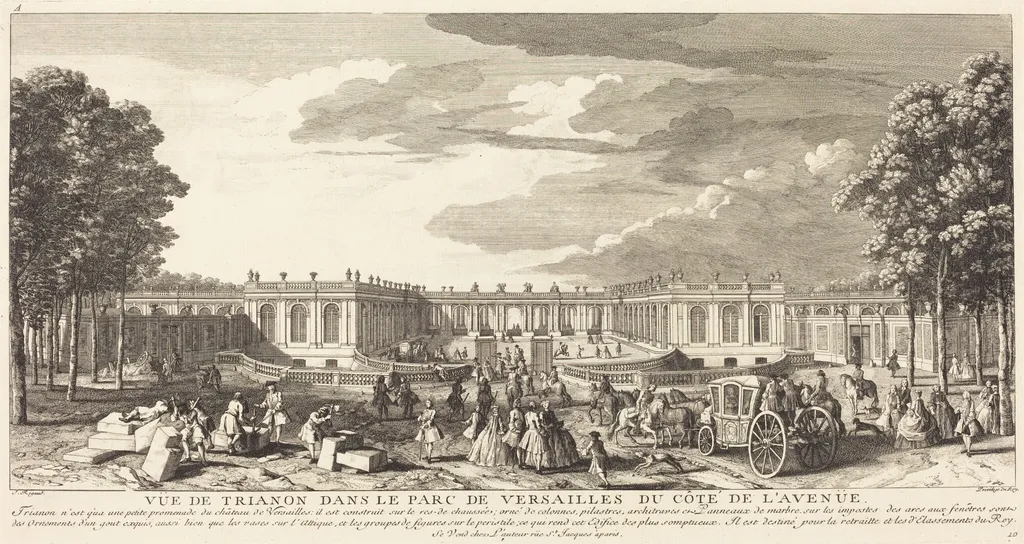 Vue de Trianon dans le Parc de Versailles du Cote de l'Avenue, by Jean-Baptiste Rigaud, ink, 1746