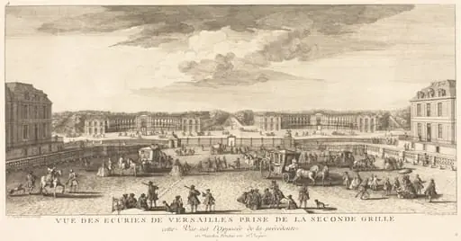Vue des Ecuries de Versailles Prise de la Seconde Grille, by Jean-Baptiste Rigaud