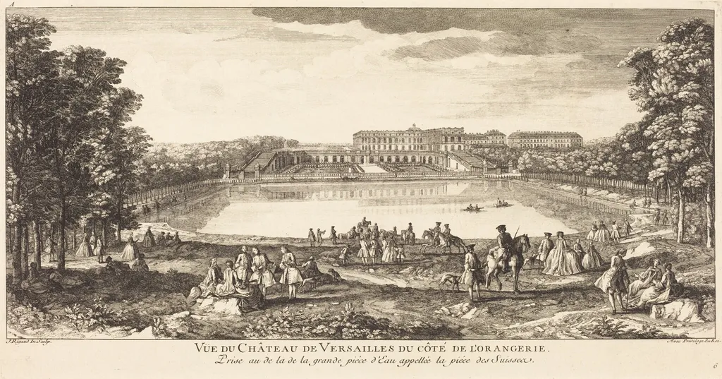 Vue du Chateau de Versailles du Cote de l'Orangerie, by Jean-Baptiste Rigaud, ink, 1746