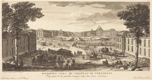 Vue Prise de la grande avenue entre les deux Ecuries, by Jean-Baptiste Rigaud