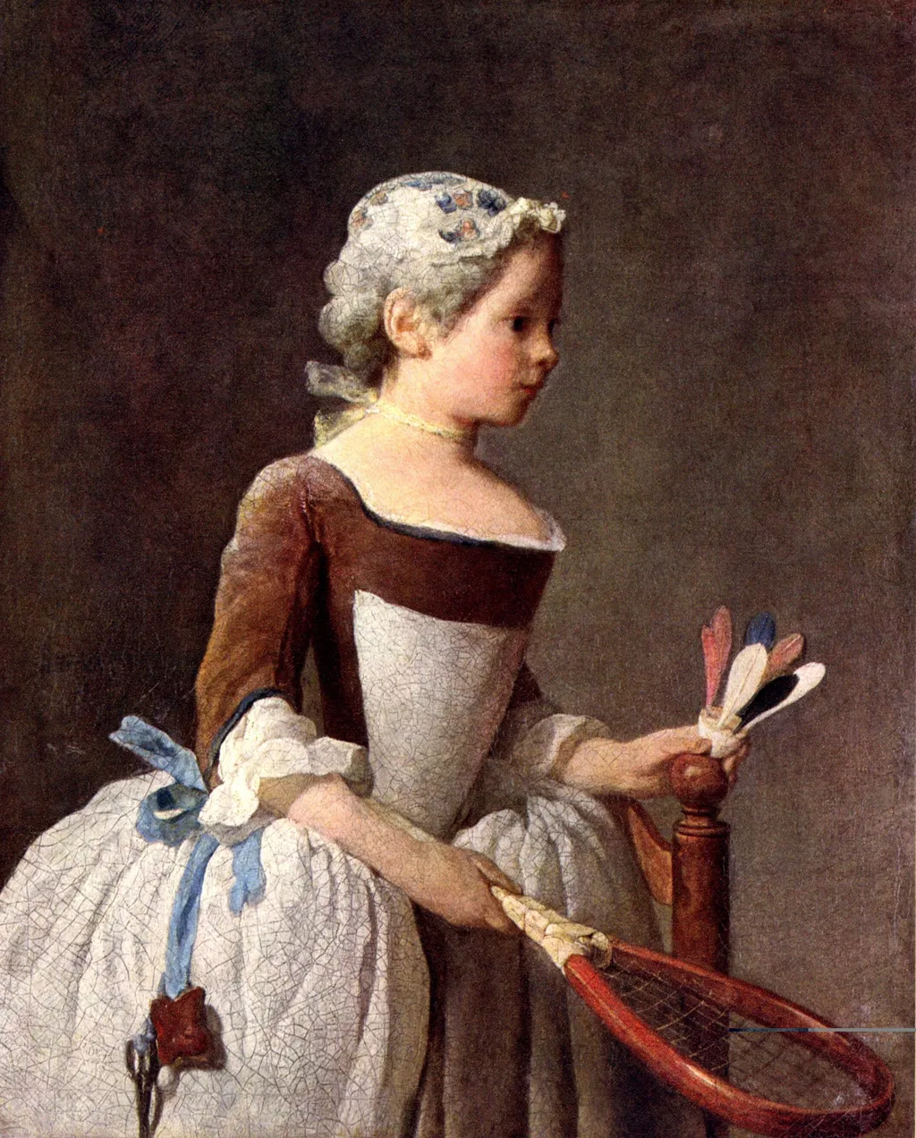 Girl with Racket and Shuttlecock, by Jean-Baptiste-Siméon Chardin, oil, 1737