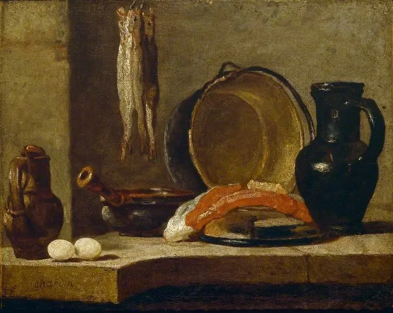 Still Life of Kitchen Utensils, by Jean-Baptiste-Siméon Chardin