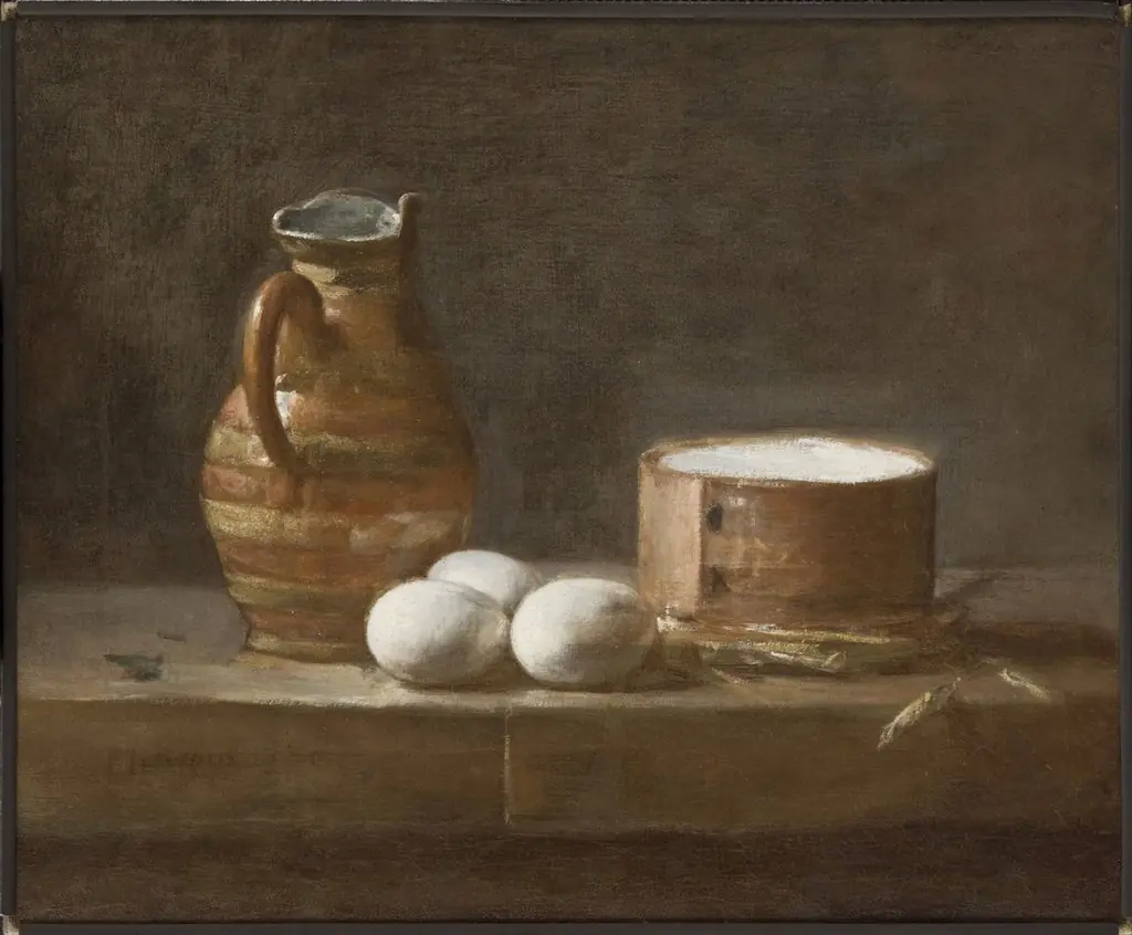 Still Life with Eggs, Cheese, and a Pitcher, by Jean-Baptiste-Siméon Chardin